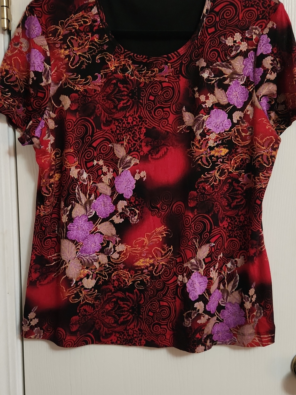 Women's Floral Short Sleeve Blouse in Burgundy and Purple